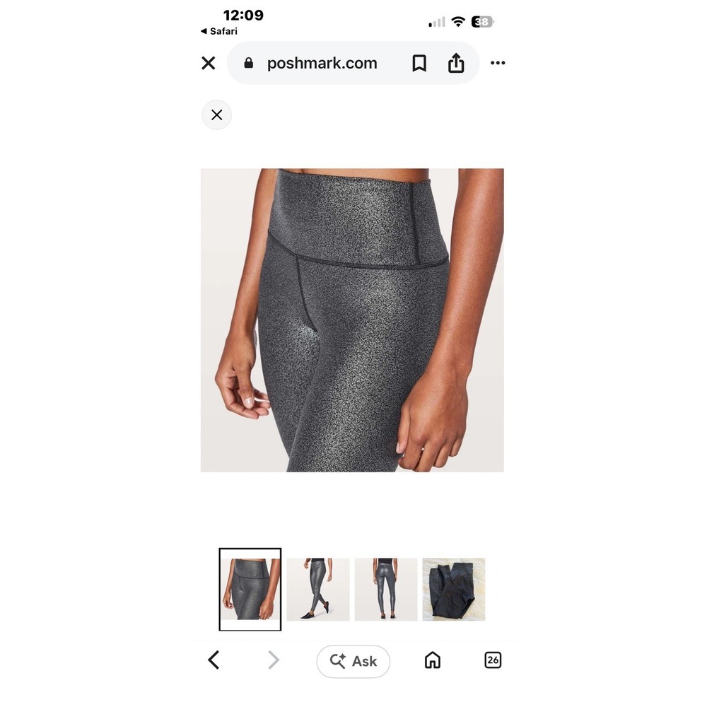 Lululemon Wunder Train High Rise 30" Tight Sz‎ 6 No Flaws Sparkle Black Silver